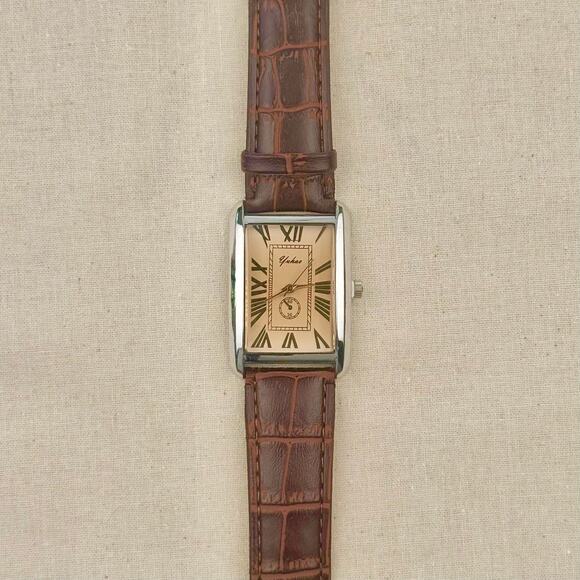 Y2K Silver Brown Leather Quartz Watch with Roman Dial Unisex 8.5" New - Picture 4 of 8